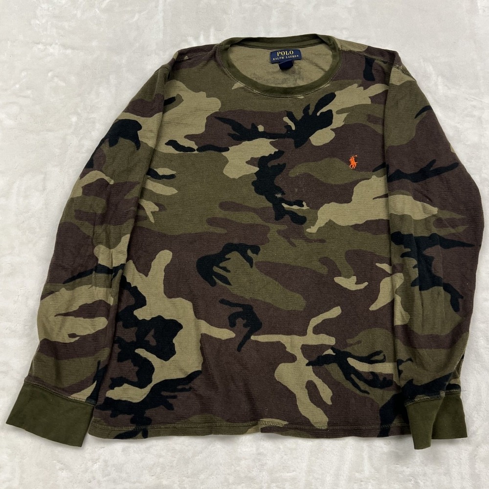 Polo Ralph Lauren Thermal Shirt Mens M Camo Waffle Knit Long Sleeve Pony Logo
